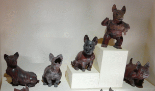 ancient statues of xolos in Museo Dolores Olmedo