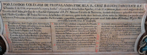 legend from "Martyrdom of Franciscans at Mission San Saba," by Jose de Paez, 1765