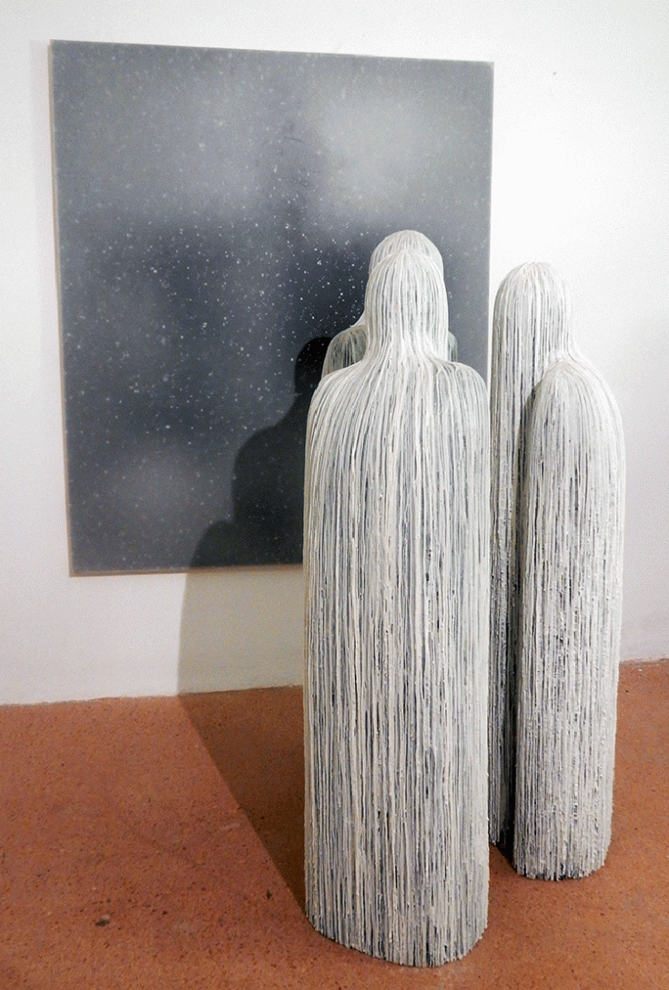 "Of a Thousand Rivulets - Lunar," Francesco Sena, sculptures of polystyrene and wax, acrylic and wax on wood panel, 2009