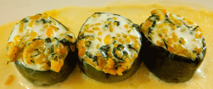 Artefacto Grill & Beers zucchini filled with cheesy rice and spinach